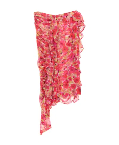 Dries Van Noten Pleated Printed Skirt In Red
