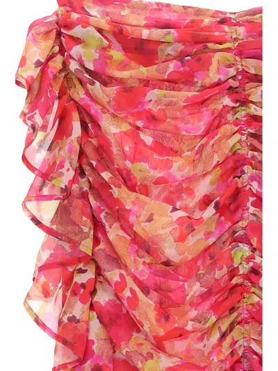 Dries Van Noten Pleated Printed Skirt In Red