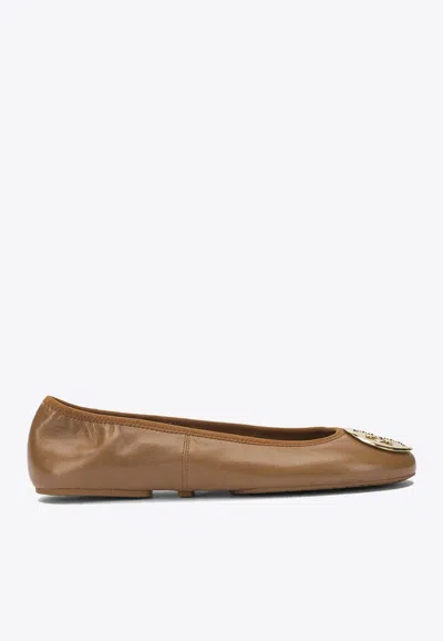 Tory Burch Round Toe Ballerina Shoes With Textured Outsole In Brown