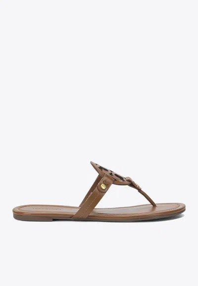 Tory Burch Miller Logo Leather Flip Flops In Brown