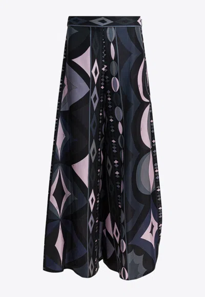 Pucci Collane Print Wide-leg Silk Pants In Multi
