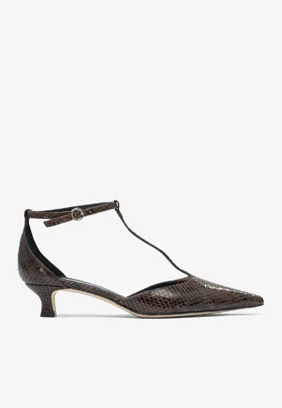 Aeyde Liz Snake Print Calf Leather Moka Shoes In Brown