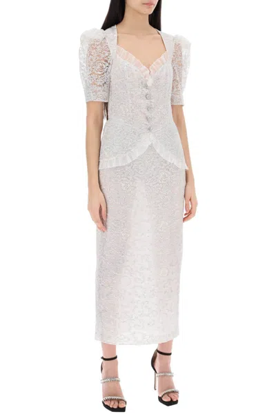 Alessandra Rich Ruffled Detail Lace Midi Dress In White