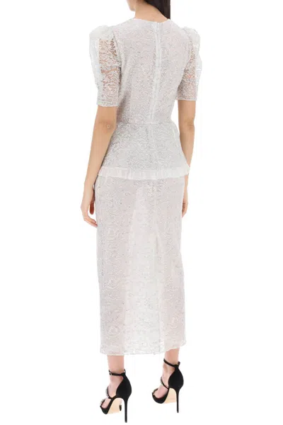 Alessandra Rich Ruffled Detail Lace Midi Dress In White