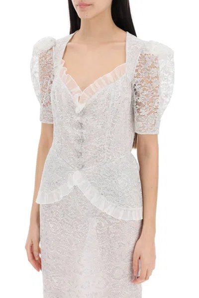 Alessandra Rich Ruffled Detail Lace Midi Dress In White
