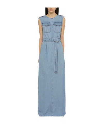 Dries Van Noten A Long Sleeveless Denim Dress In Blue