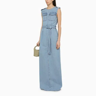 Dries Van Noten A Long Sleeveless Denim Dress In Blue