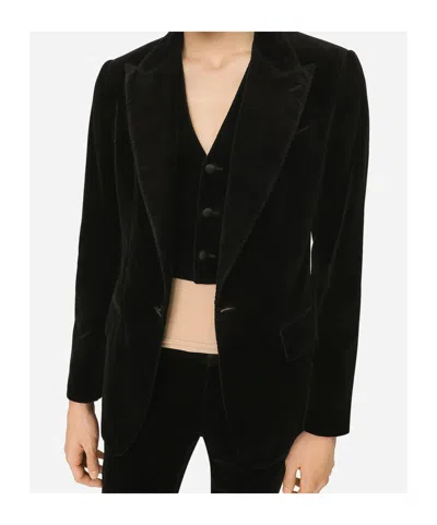 Dolce & Gabbana Tailored Suit Three Piece Velvet Texture In Black