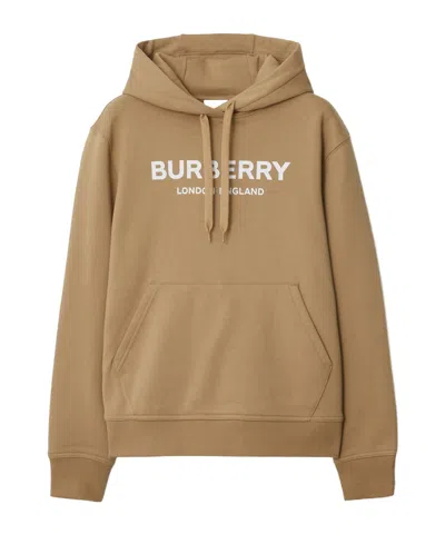 Burberry Logo Cotton Hoodie In Brown