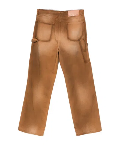 Msgm Brown Cotton Trousers With A Worn Effect  In Gold