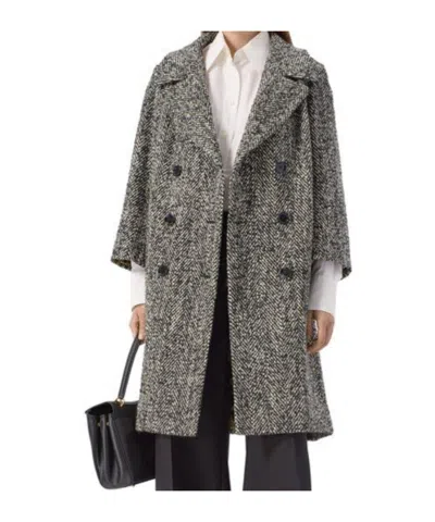 Dolce & Gabbana Double-breasted Herringbone Coat In Gray
