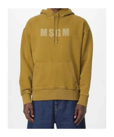 Msgm Logo Printed Drawstring Hoodie In Yellow