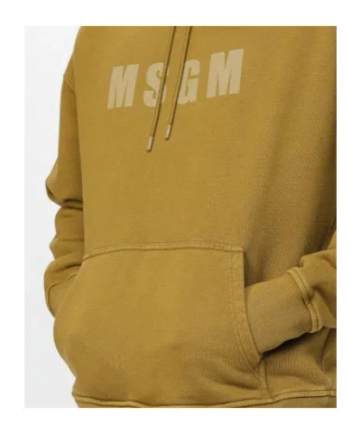 Msgm Logo Printed Drawstring Hoodie In Yellow