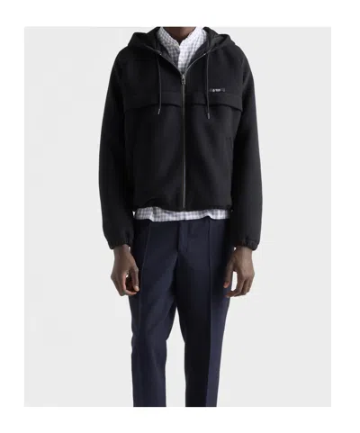Prada Hooded Technical Fabric Blouson Jacket In Black