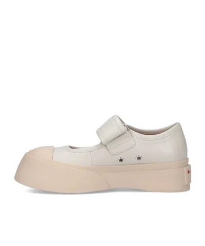 Marni Minimalist White Sneakers With Wide Strap Closure In Pink