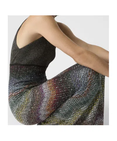 Missoni Long Dress With Halter Neck In Greek Zigzag Knit With Sequins In Gray