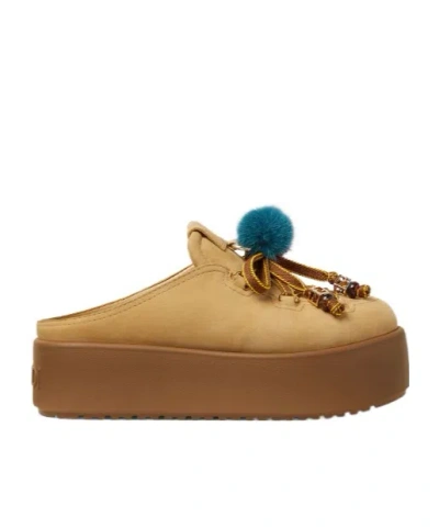 Fendi Apres Chic Light Brown Nubuck Leather Sabots In Brown