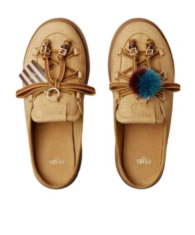 Fendi Apres Chic Light Brown Nubuck Leather Sabots In Brown