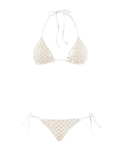 Missoni Triangle Bikini In Lame Viscose With Raschel Workmanship In Neutral
