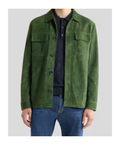 Etro Leather Jacket Collared Design Front Pockets In Green