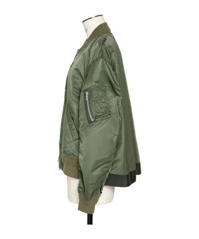 Sacai Pleated Padded Shell Bomber Jacket In Green