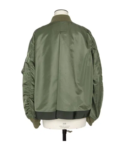 Sacai Pleated Padded Shell Bomber Jacket In Green
