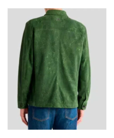Etro Leather Jacket Collared Design Front Pockets In Green