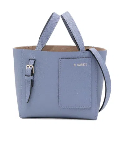 Valextra Micro Leather Bucket Bag In Blue