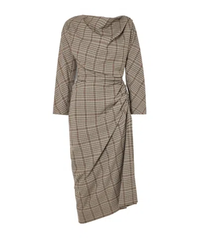 Dries Van Noten Pleated Midi Dress In Brown