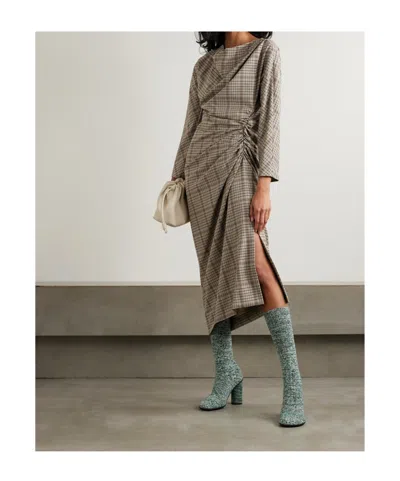 Dries Van Noten Pleated Midi Dress In Brown