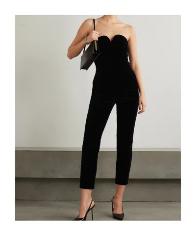 Blazé Milano Clyde Strapless Velvet Jumpsuit In Black