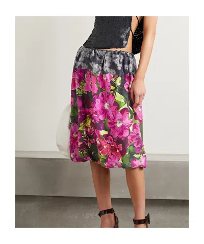 Dries Van Noten Gathered Floral Print Midi Skirt In Multi