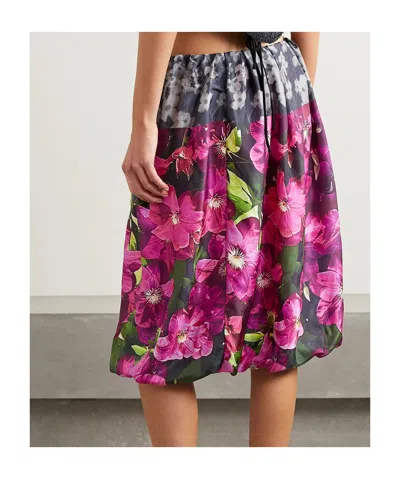 Dries Van Noten Gathered Floral Print Midi Skirt In Multi