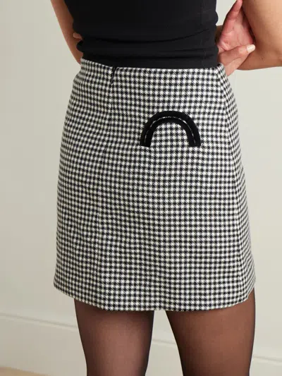 Blazé Milano Coci Velvet-trimmed Houndstooth Wool Mini Skirt In Black