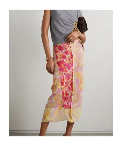 Dries Van Noten Floral Print Midi Skirt In Brown