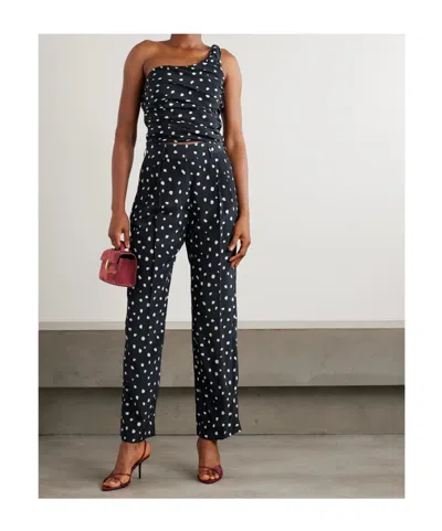 Blazé Milano Mariquita Fox Pleated Printed Silk Crepe De Chine Tapered Pants In Black