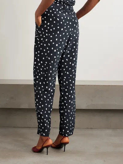 Blazé Milano Mariquita Fox Pleated Printed Silk Crepe De Chine Tapered Pants In Black
