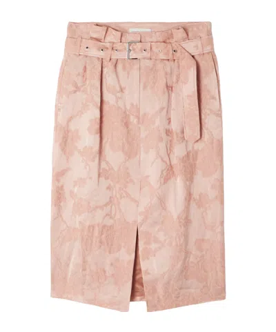 Dries Van Noten Belted Pleated Linen-blend Jacquard Skirt In Pink
