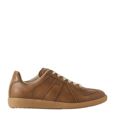 Maison Margiela Replica Leather Sneakers In Brown