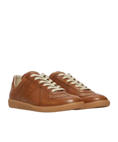 Maison Margiela Replica Leather Sneakers In Brown