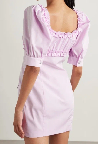 Alessandra Rich Velvet-trimmed Ruffled Cotton-poplin Mini Dress In Pink