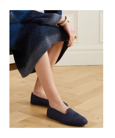 Loro Piana Venice Embroidered Herringbone Cashmere Slippers In Blue