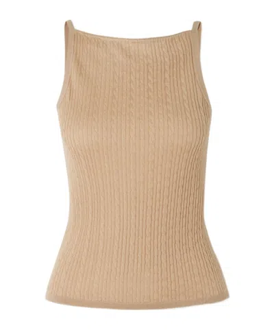 Loro Piana Rimella Cable-knit Cashmere And Silk-blend Top In Brown