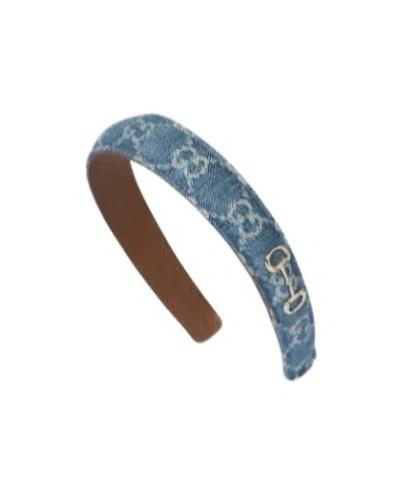 Gucci Gg Denim Hair Band With Horsebit In Blue
