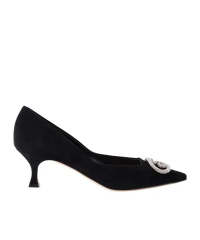 Gucci Embellished Suede Pumps In Black