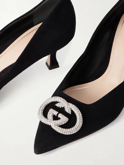 Gucci Embellished Suede Pumps In Black