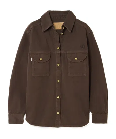 Blazé Milano Berber Embroidered Denim Shirt In Brown