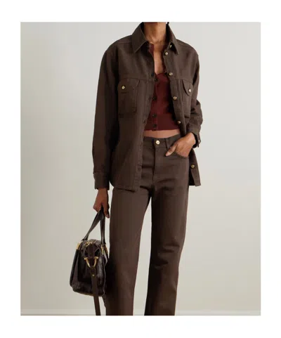 Blazé Milano Berber Embroidered Denim Shirt In Brown