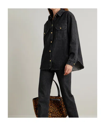 Blazé Milano Berber Embroidered Denim Shirt In Black