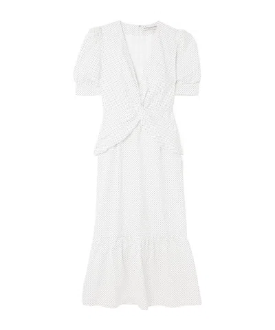 Alessandra Rich Twist-front Gathered Printed Cotton-poplin Midi Dress In White